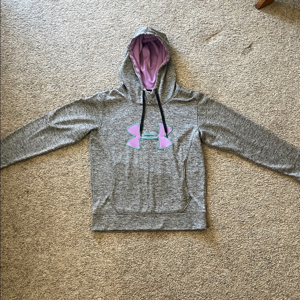 Under Armour Heather Gray Hoodie with Purple/Teal Logo